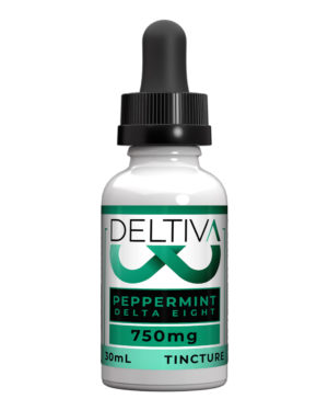 A bottle of Deltiva Delta-8 Tincture in the peppermint flavor.